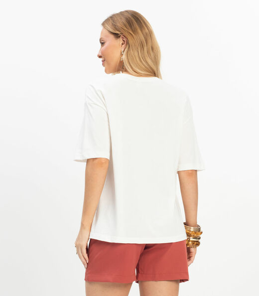 T- Shirt Overzised Meia Malha Feminina Rovitex Bege