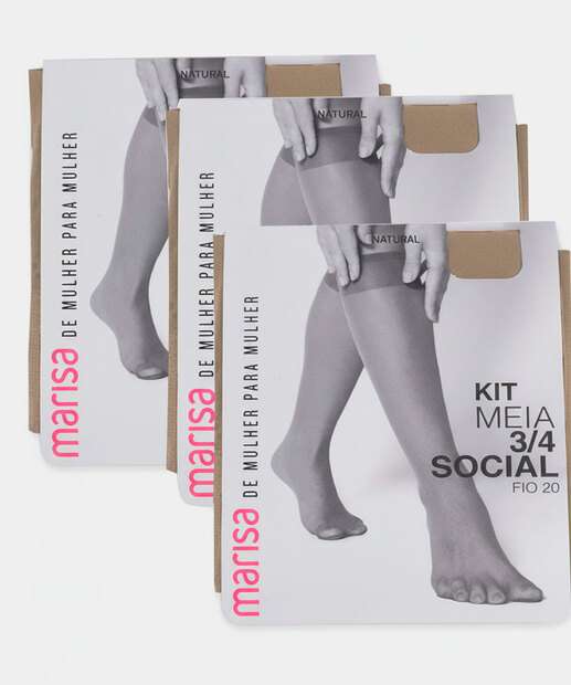 Image_Kit 3 Pares Meias 3/4 Feminina Social Fio 20 Marisa Natural