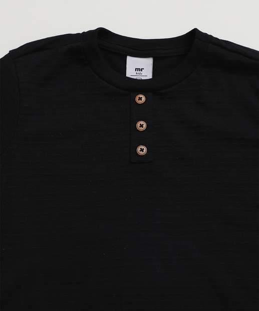 Conjunto Infantil Botões Manga Curta MR Tam 4 a 10 Preto