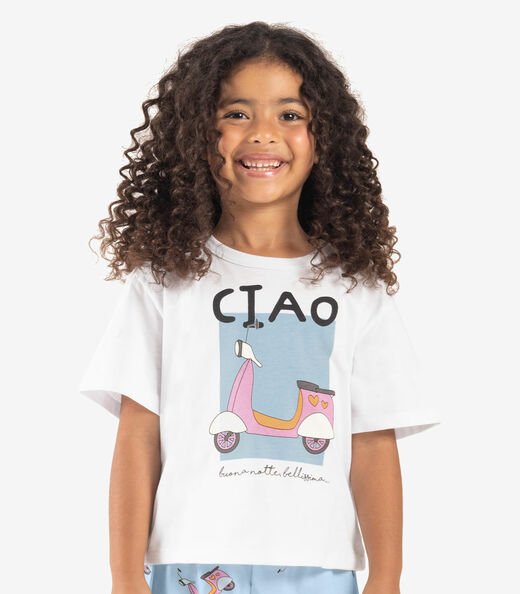 Pijama Infantil Menina Meia Malha Rovi Kids Branco