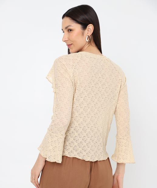 Blusa Feminina Renda Babado Manga Longa Marisa Off White