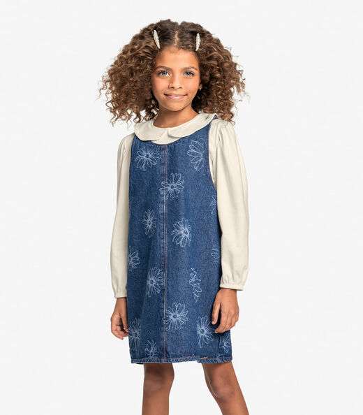 Conjunto Blusa Com Salopete Jeans Trick Nick Azul