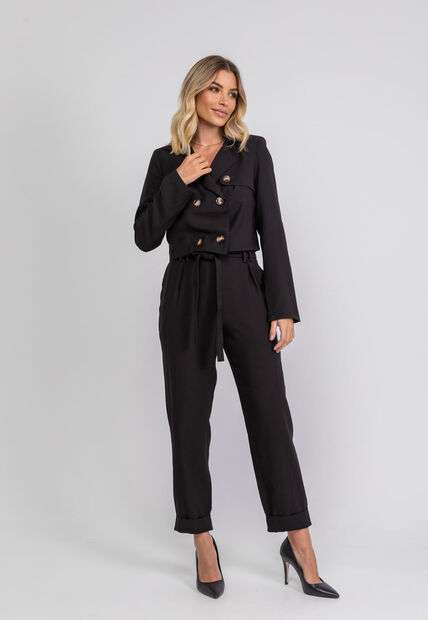 Casaco Cropped Alfaiataria Com Botão Preto Salvatore