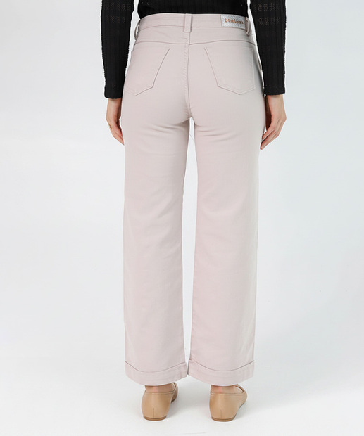 Calça Sarja Feminina Wide Leg Petit Biotipo Bege