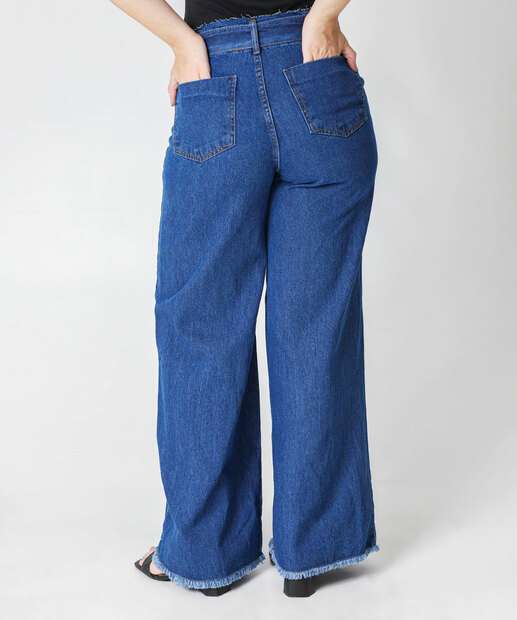 Calça Jeans Wide Leg Feminina Marisa Azul