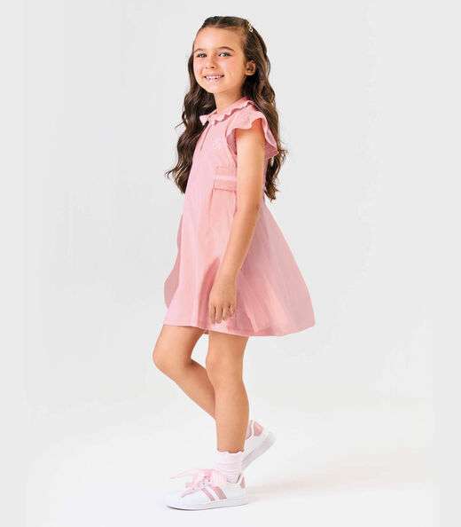 Vestido Infantil Cotton Com Tule Trick Nick Rosa