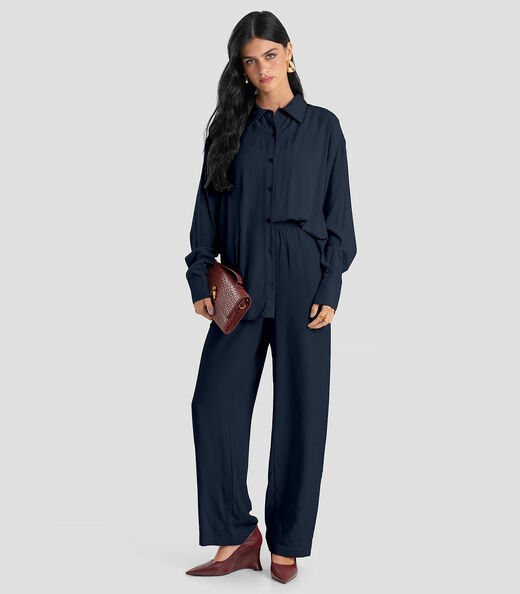 Camisa Feminina Oversized em Tecido Dianna Azul