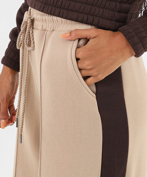 Calça Moletom Wide Leg Feminina Recorte Marisa Bege