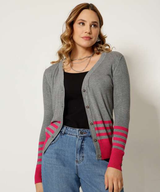 Cardigan Feminino Listras Botões Marisa