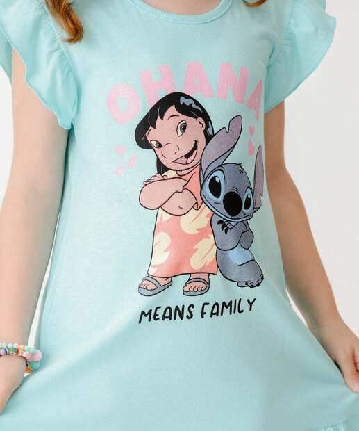 Vestido Infantil Babado Manga Curta Stitch Disney Tam 4 a 10