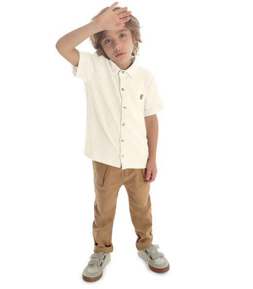Camisa Infantil Masculina Com Botões Trick Nick Bege