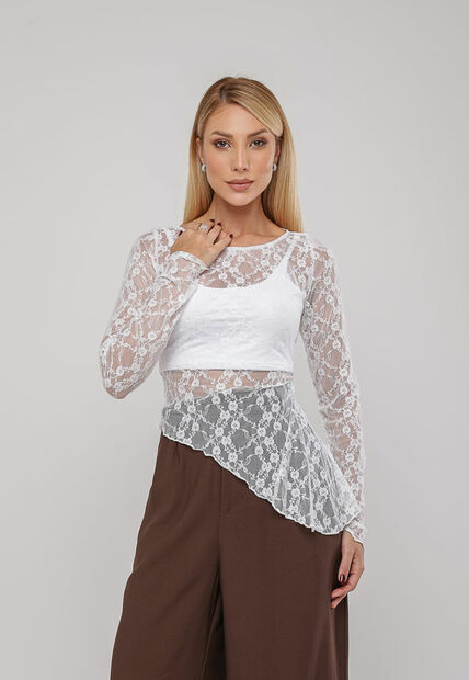 Image_Blusa De Renda Assim?trica Manga Longa Branco Salvatore