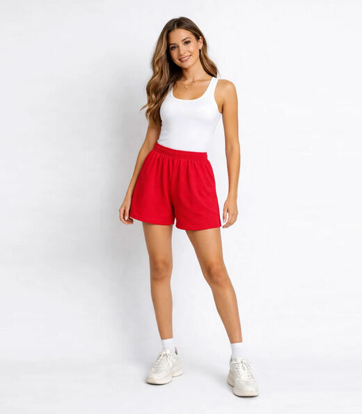 Image_Shorts Feminino Cós Com Elástico Infinita Cor Vermelho