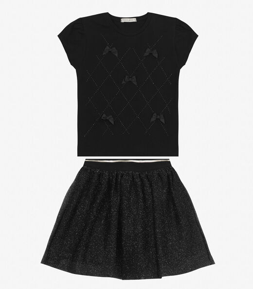 Conjunto Infantil Blusa com Saia Trick Nick Preto