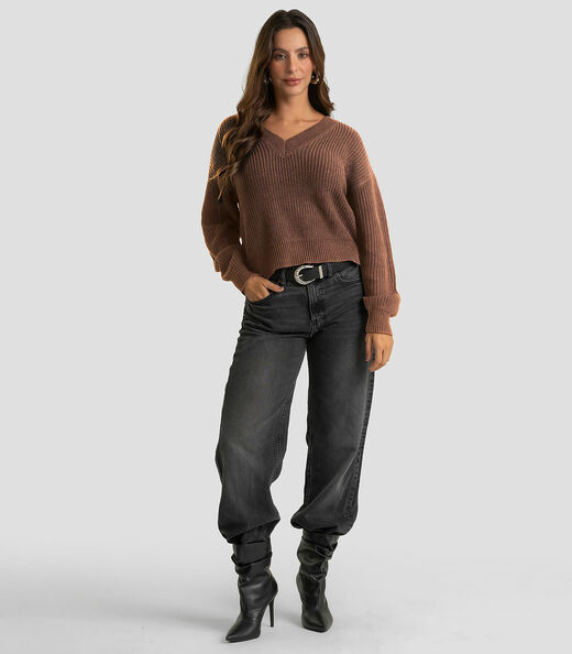Sueter Feminino Decote Em V Infinita Cor Marrom