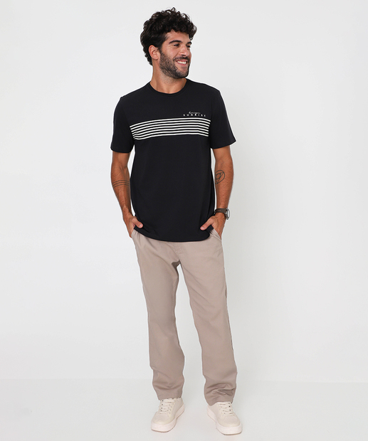 Camiseta Masculina Listras Manga Curta Marisa Preto