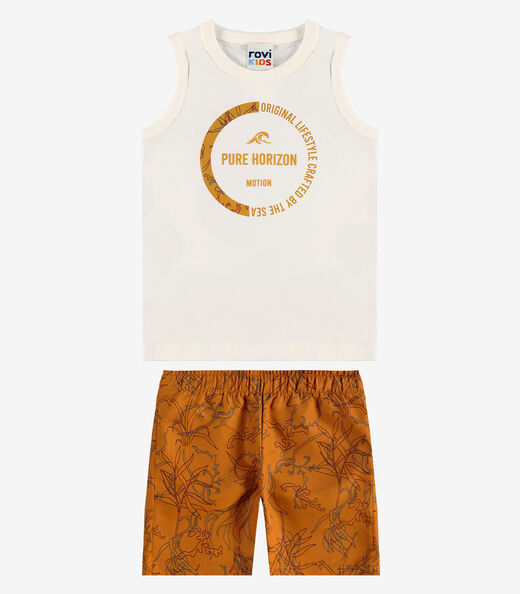Conjunto Machão Com Bermuda Infantil Rovi Kids Bege