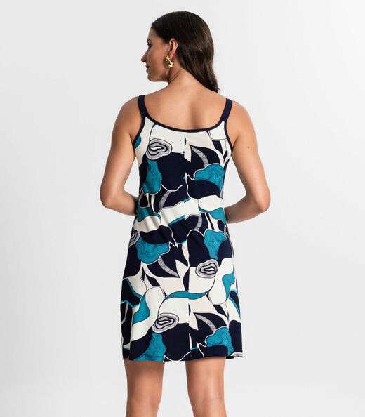 Vestido De Alça Estampado Rovitex Azul