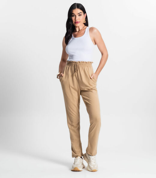 Calça Feminina Reta Moletinho Com Bolso Select Marrom