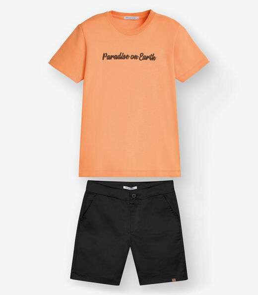 Conjunto Camiseta com Bermuda Menino Trick Nick Laranja