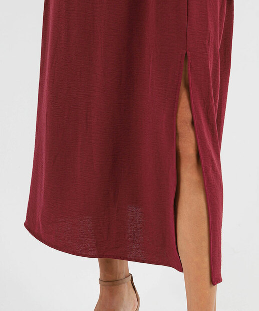 Vestido Feminino Midi Cinto Fenda Marisa Vinho