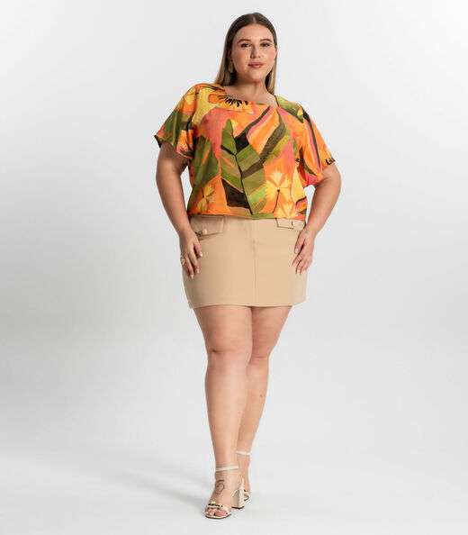 Blusa Feminina Plus Size Estampada Secret Glam Laranja