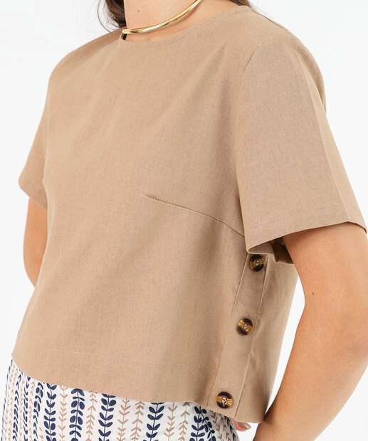 Blusa Feminina Manga Curta Marisa Marrom