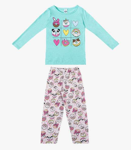 Pijama Menina Manga Longa Brilha No Escuro Kappes Verde