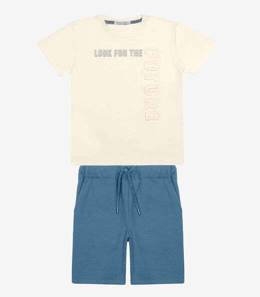 Conjunto Infantil Camiseta Com Bermuda Trick Nick Bege