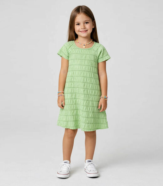 Vestido Infantil Com Franzido Na Manga Select Verde