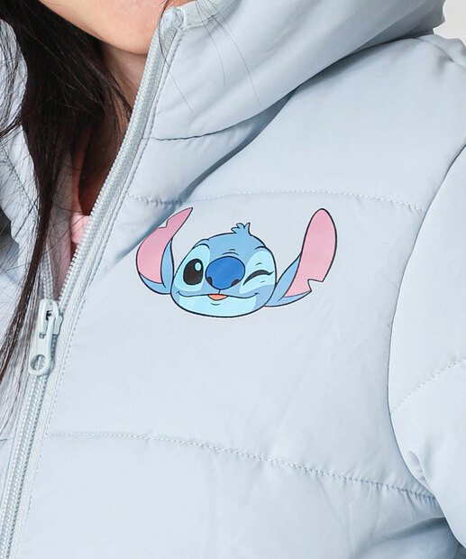Jaqueta Infantil Puffer Capuz Stitch Tam 4 a 10 Azul