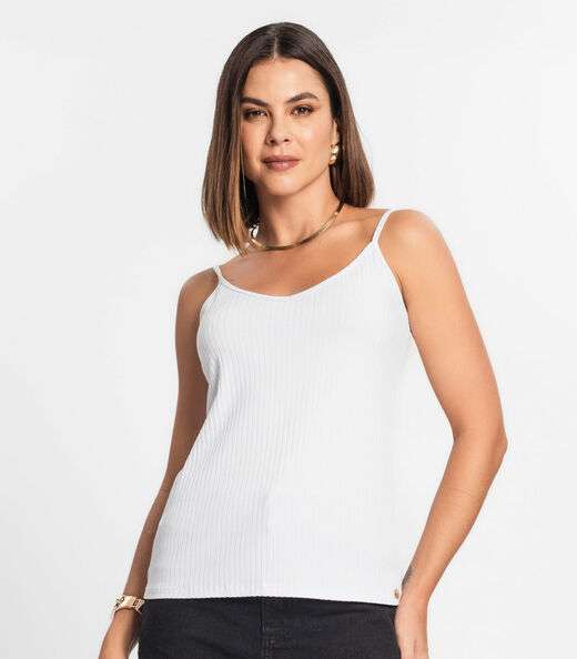 Blusa De Alça Feminina Ribana Canelada Rovitex Branco