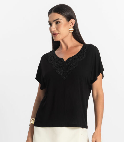 Blusa Feminina Manga Curta Viscotorcion Select Preto