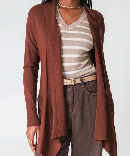 Cardigan Feminino Assimétrico Alongado Marisa Marrom