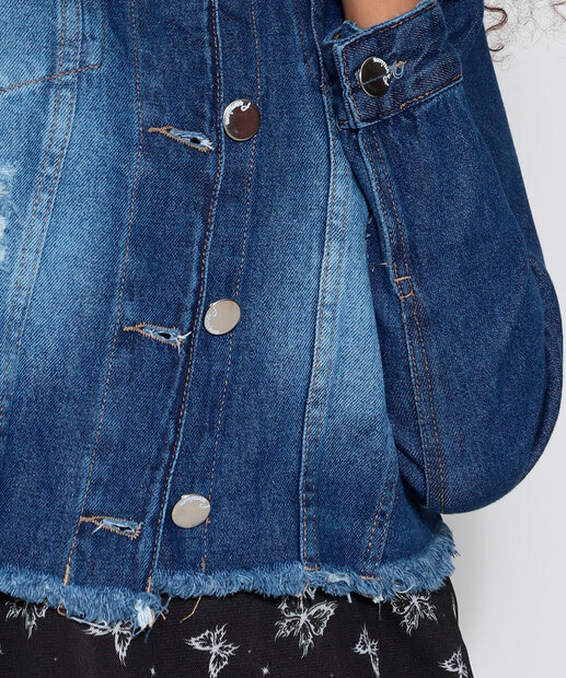 Jaqueta Feminina Destroyed Estampada Zune Jeans 