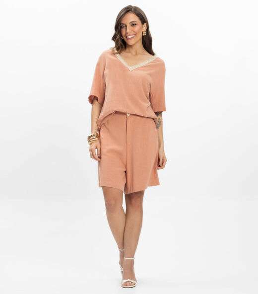 T- shirt em V Feminina Endless Marrom