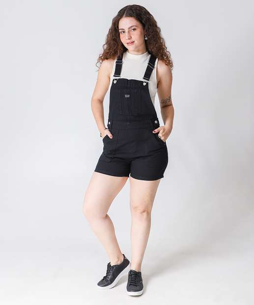 Jardineira Feminina Sarja Bolso Preto