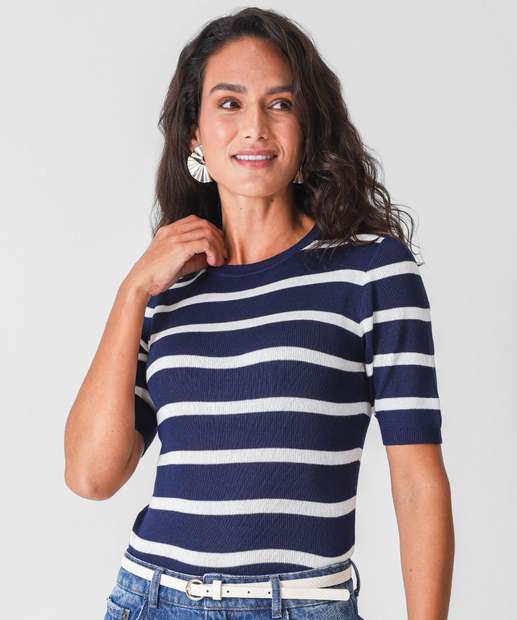 Image_Blusa Feminina Manga Curta Listrada Marisa Azul