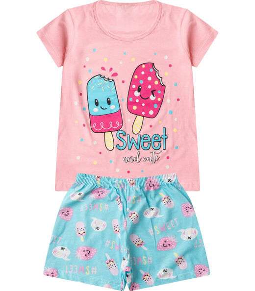 Image_Pijama Infantil Menina Curto Algodão Select Rosa