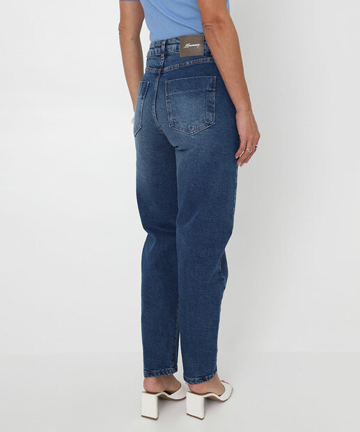 Calça Jeans Barrel Feminina Bolsos Sawary Azul