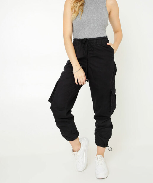 Calça Jogger Parachute Feminina Sarja Cargo Sawary