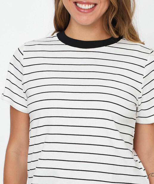 Blusa Feminina Listrada Manga Curta Marisa Off White