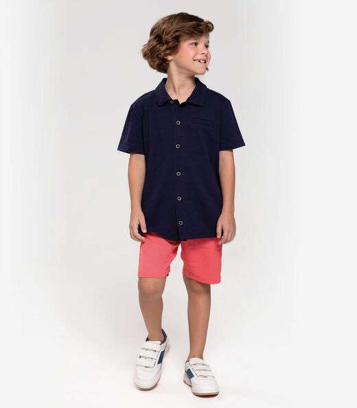 Bermuda Infantil Masculina Em Linho Trick Nick Rosa