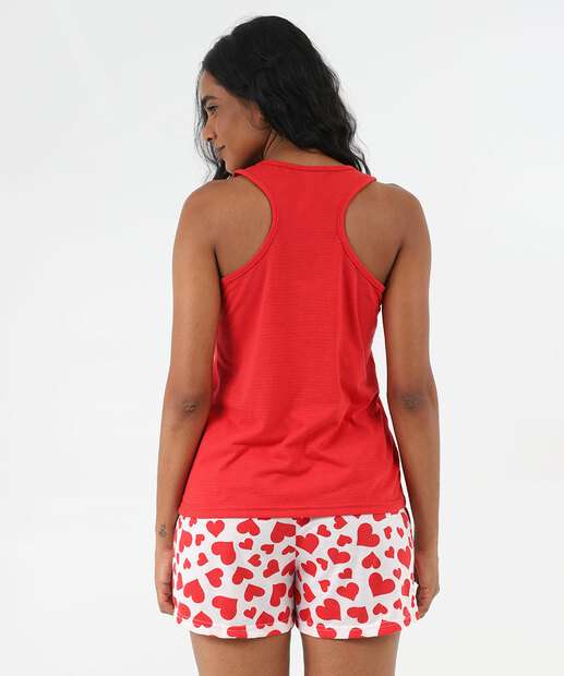 Pijama Feminino Nadador Estampa Corações Marisa Vermelho