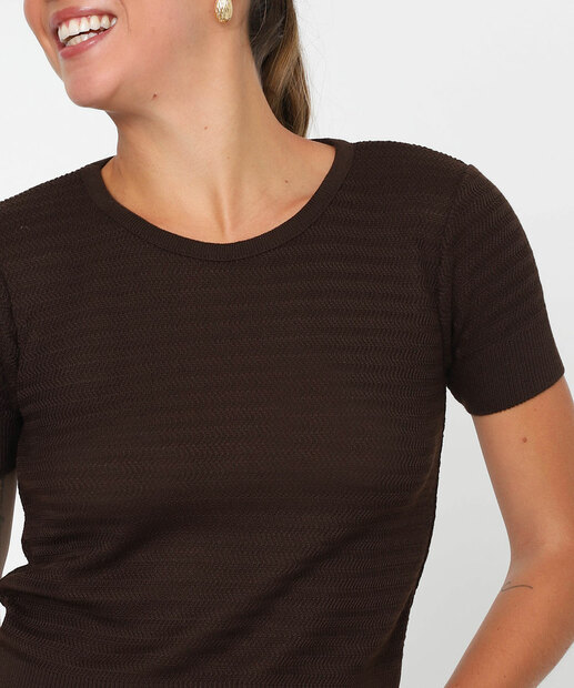 Blusa Feminina Tricô Manga Curta Marisa Marrom