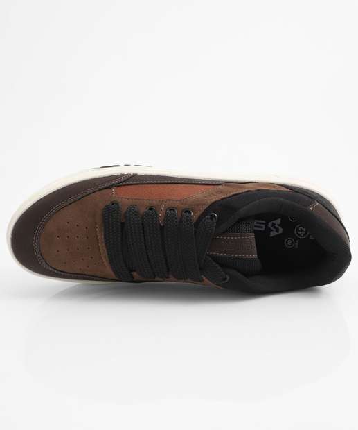 Tênis Casual Masculino Recorte Marrom