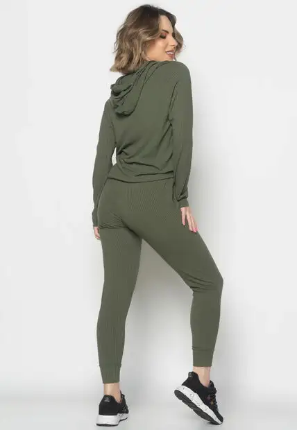 Conjunto  Comfy Com Casaco e Jogger Canelado Verde Salvatore Fashion