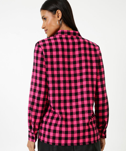 Camisa Feminina Xadrez Bolso Manga Longa Marisa