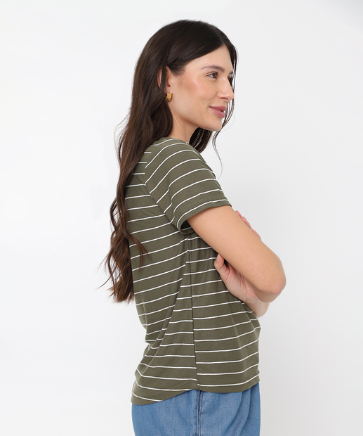 Blusa Feminina Listrada Manga Curta Marisa Verde