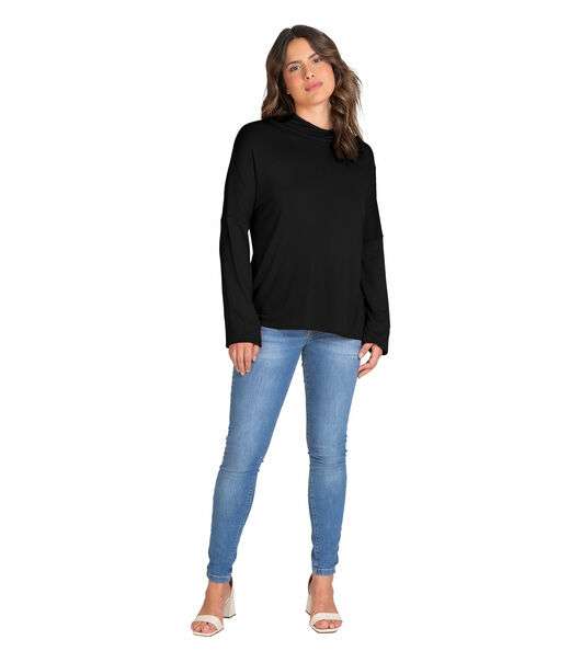 Blusa Maga Longa Malha Tricot Infinita Cor Preto